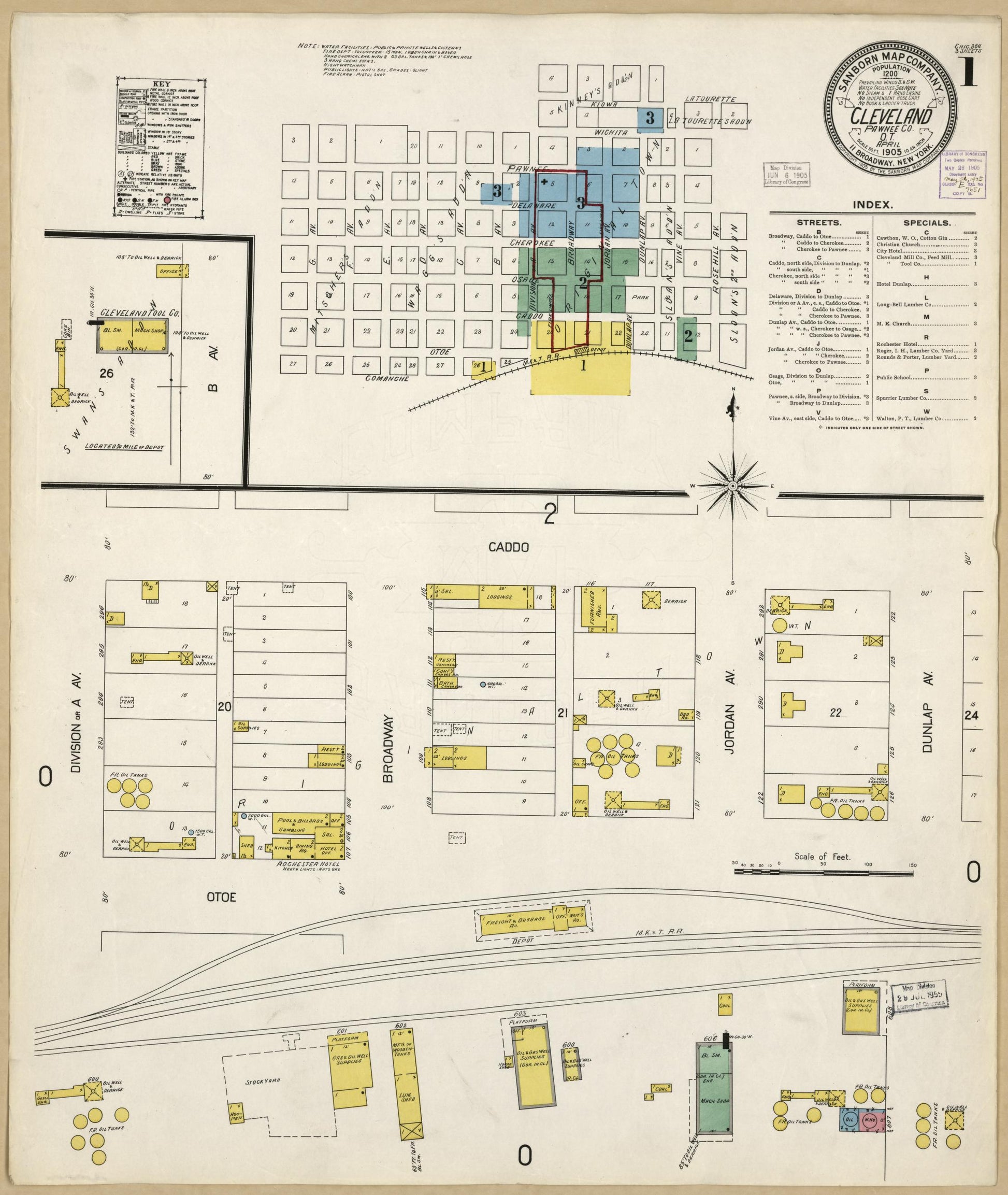 Sanborn Fire Insurance Map from Cleveland, Pawnee County, Oklahoma (1905), Sheet #0001 - Historic Sanborn Fire Insurance Map Print, vintage old map wall art, antique decor, genealogy gift, Oklahoma Oklahoma map