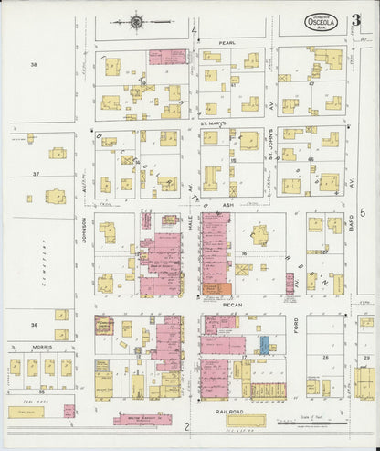 Sanborn Fire Insurance Map from Osceola, Mississippi County, Arkansas (1919), Sheet #0003 - Complete Map Set gallery image, historic Sanborn map, vintage wall art, Arkansas Arkansas