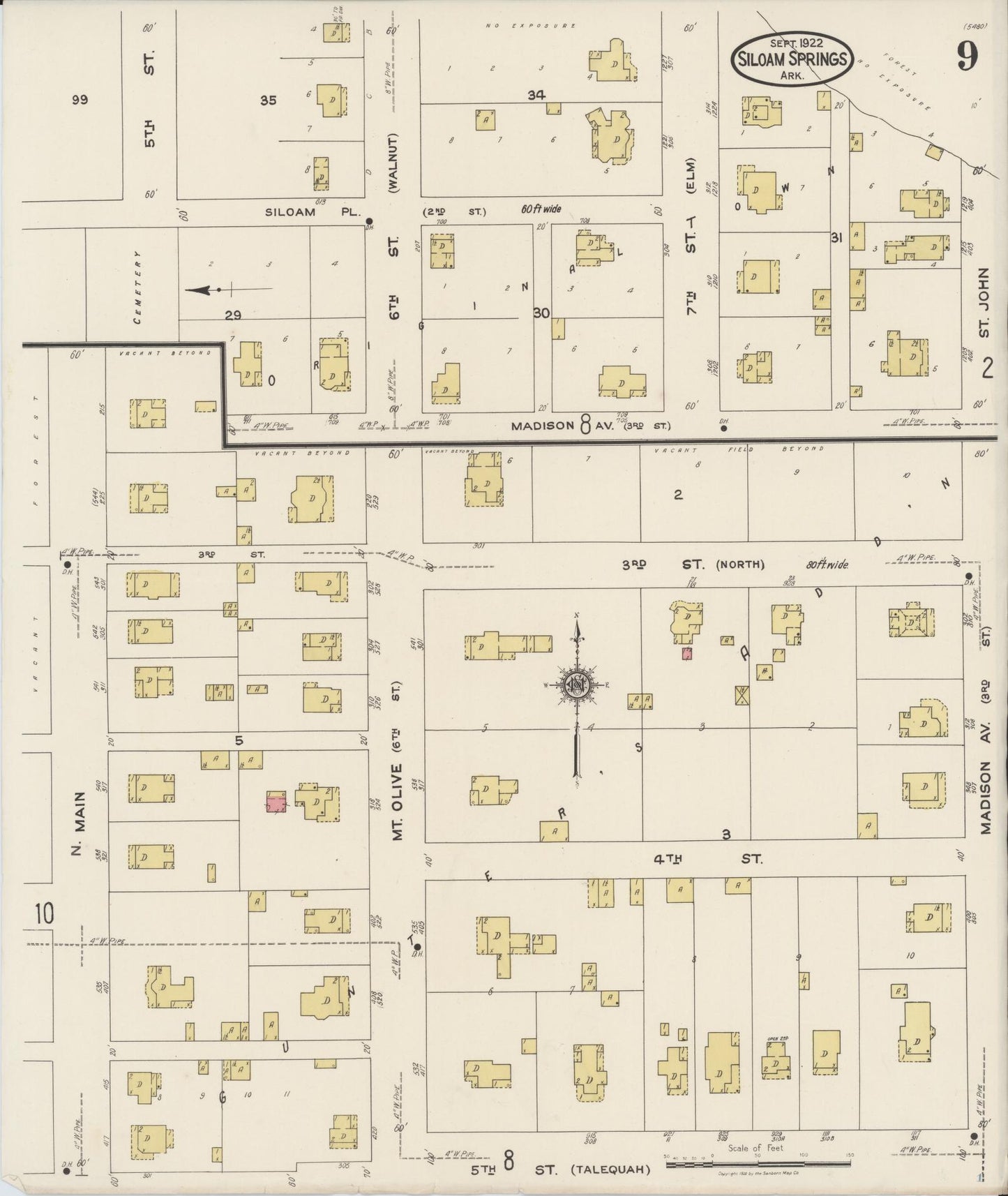 Sanborn Fire Insurance Map from Siloam Springs, Benton County, Arkansas (1922), Sheet #0009 - Historic Sanborn Fire Insurance Map Print, vintage old map wall art, antique decor, genealogy gift, Arkansas Arkansas map