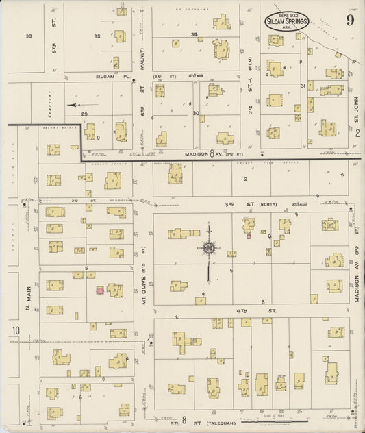 Sanborn Fire Insurance Map from Siloam Springs, Benton County, Arkansas (1922), Sheet #0009 - Historic Sanborn Fire Insurance Map Print, vintage old map wall art, antique decor, genealogy gift, Arkansas Arkansas map