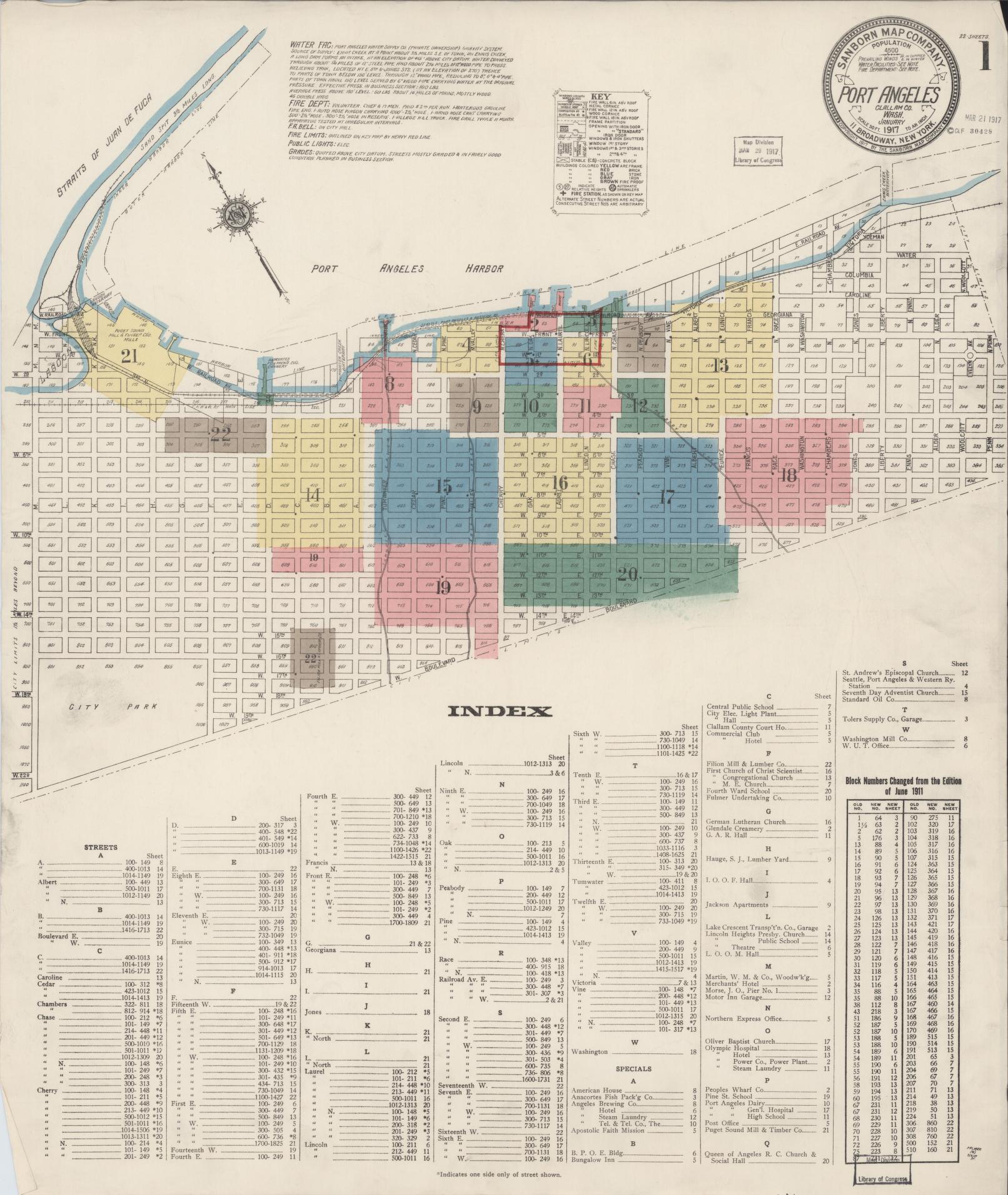 Sanborn Fire Insurance Map from Port Angeles, Clallam County, Washington (1917), Sheet #0001 - Complete Map Set gallery image, historic Sanborn map, vintage wall art, Washington Washington