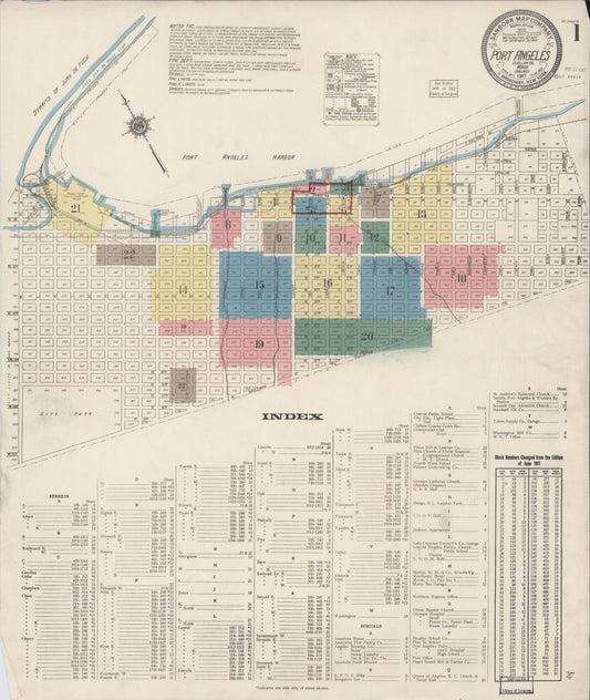 Sanborn Fire Insurance Map from Port Angeles, Clallam County, Washington (1917), Sheet #0001 - Complete Map Set gallery image, historic Sanborn map, vintage wall art, Washington Washington