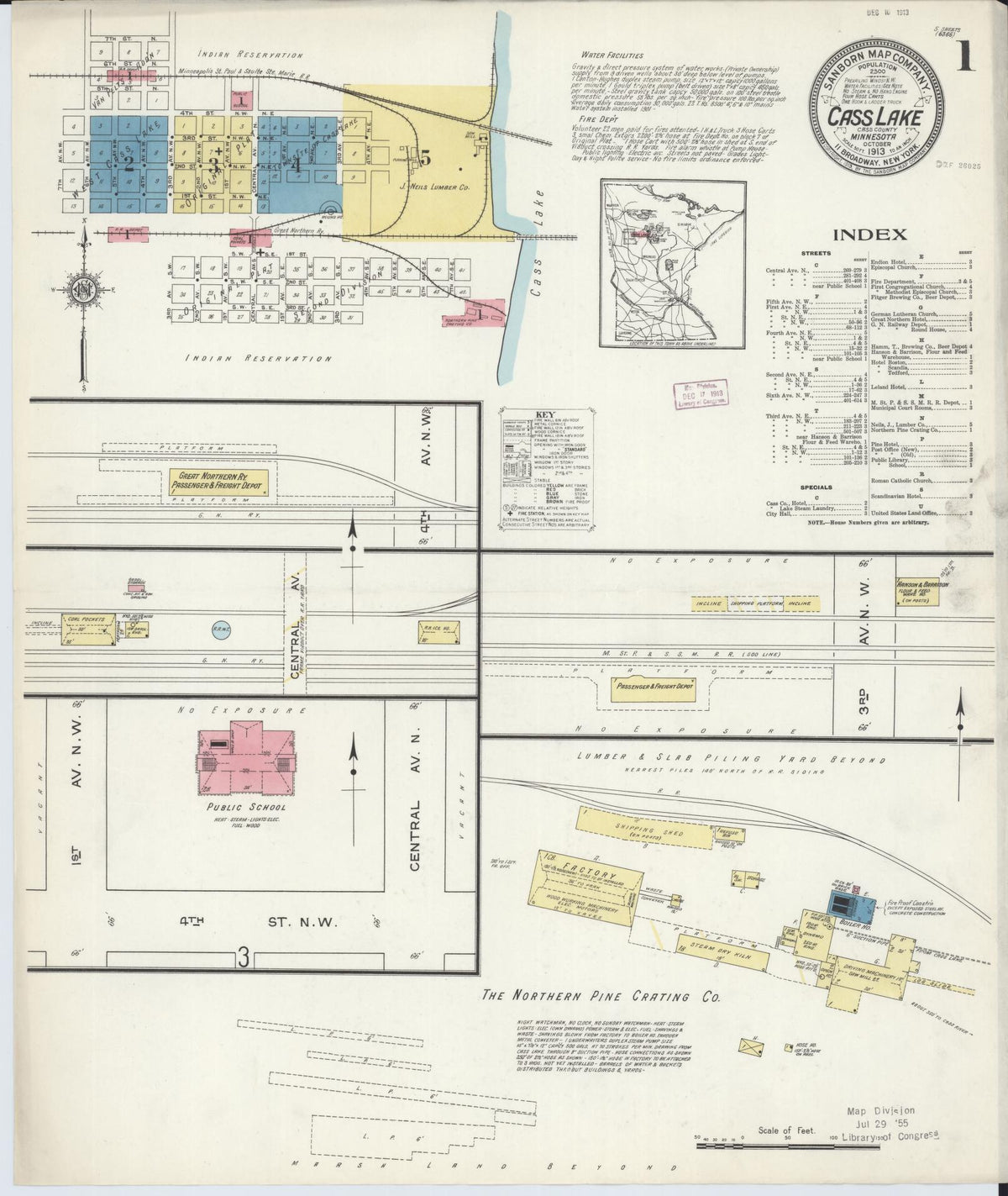 Sanborn Fire Insurance Map from Cass Lake, Cass County, Minnesota (1913), Sheet #0001 - Historic Sanborn Fire Insurance Map Print, vintage old map wall art, antique decor, genealogy gift, Minnesota Minnesota map