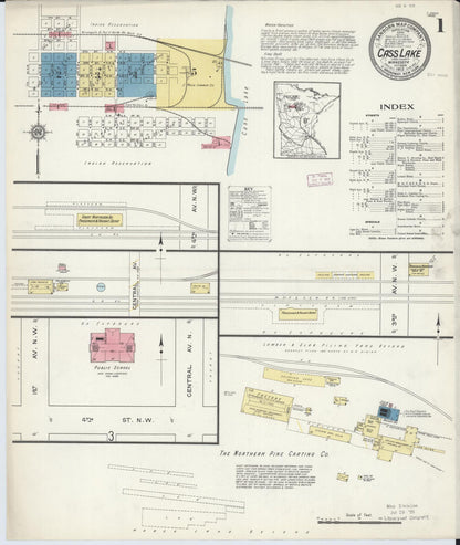 Sanborn Fire Insurance Map from Cass Lake, Cass County, Minnesota (1913), Sheet #0001 - Historic Sanborn Fire Insurance Map Print, vintage old map wall art, antique decor, genealogy gift, Minnesota Minnesota map