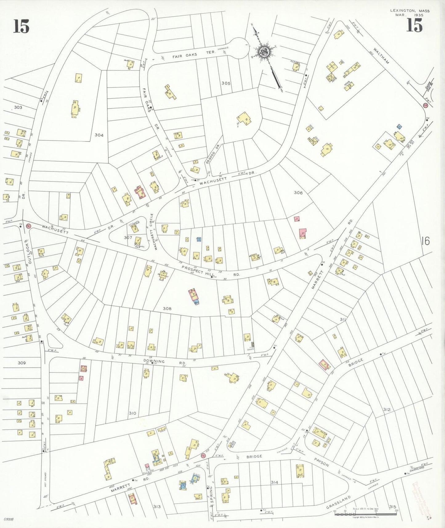 Sanborn Fire Insurance Map from Lexington, Middlesex County, Massachusetts (1935), Sheet #0015 - Historic Sanborn Fire Insurance Map Print, vintage old map wall art, antique decor, genealogy gift, Massachusetts Massachusetts map