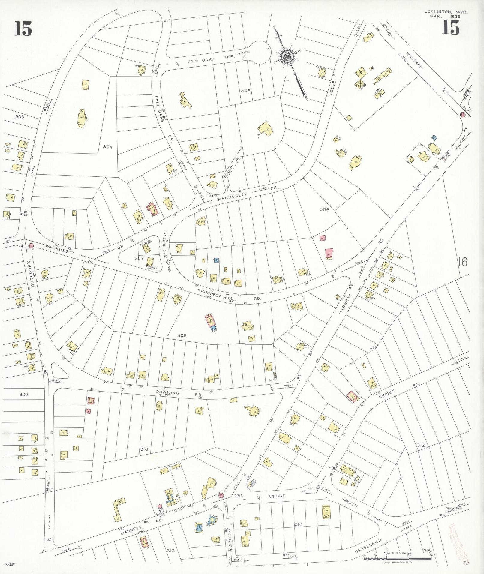Sanborn Fire Insurance Map from Lexington, Middlesex County, Massachusetts (1935), Sheet #0015 - Historic Sanborn Fire Insurance Map Print, vintage old map wall art, antique decor, genealogy gift, Massachusetts Massachusetts map