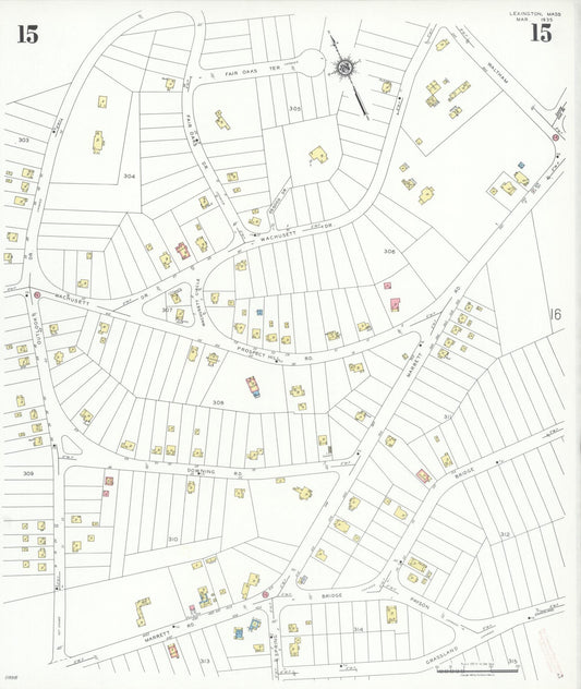 Sanborn Fire Insurance Map from Lexington, Middlesex County, Massachusetts (1935), Sheet #0015 - Historic Sanborn Fire Insurance Map Print, vintage old map wall art, antique decor, genealogy gift, Massachusetts Massachusetts map