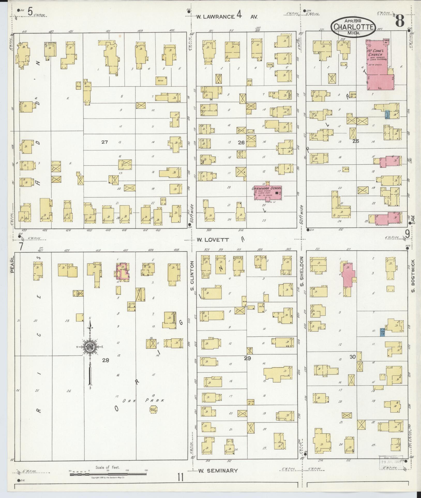 Sanborn Fire Insurance Map from Charlotte, Eaton County, Michigan (1918), Sheet #0008 - Complete Map Set gallery image, historic Sanborn map, vintage wall art, Michigan Michigan