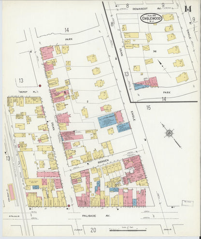 Sanborn Fire Insurance Map from Englewood, Bergen County, New Jersey (1915), Sheet #0014 - Complete Map Set gallery image, historic Sanborn map, vintage wall art, New Jersey New Jersey