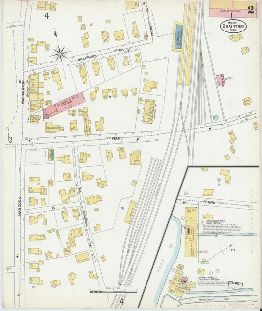 Sanborn Fire Insurance Map from Braintree, Norfolk County, Massachusetts (1901), Sheet #0002 - Historic Sanborn Fire Insurance Map Print, vintage old map wall art, antique decor, genealogy gift, Massachusetts Massachusetts map