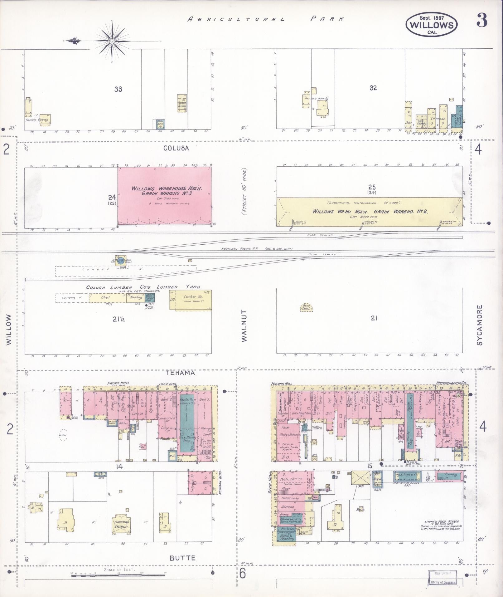 Sanborn Fire Insurance Map from Willows, Glenn County, California (1897), Sheet #0003 - Complete Map Set gallery image, historic Sanborn map, vintage wall art, California California