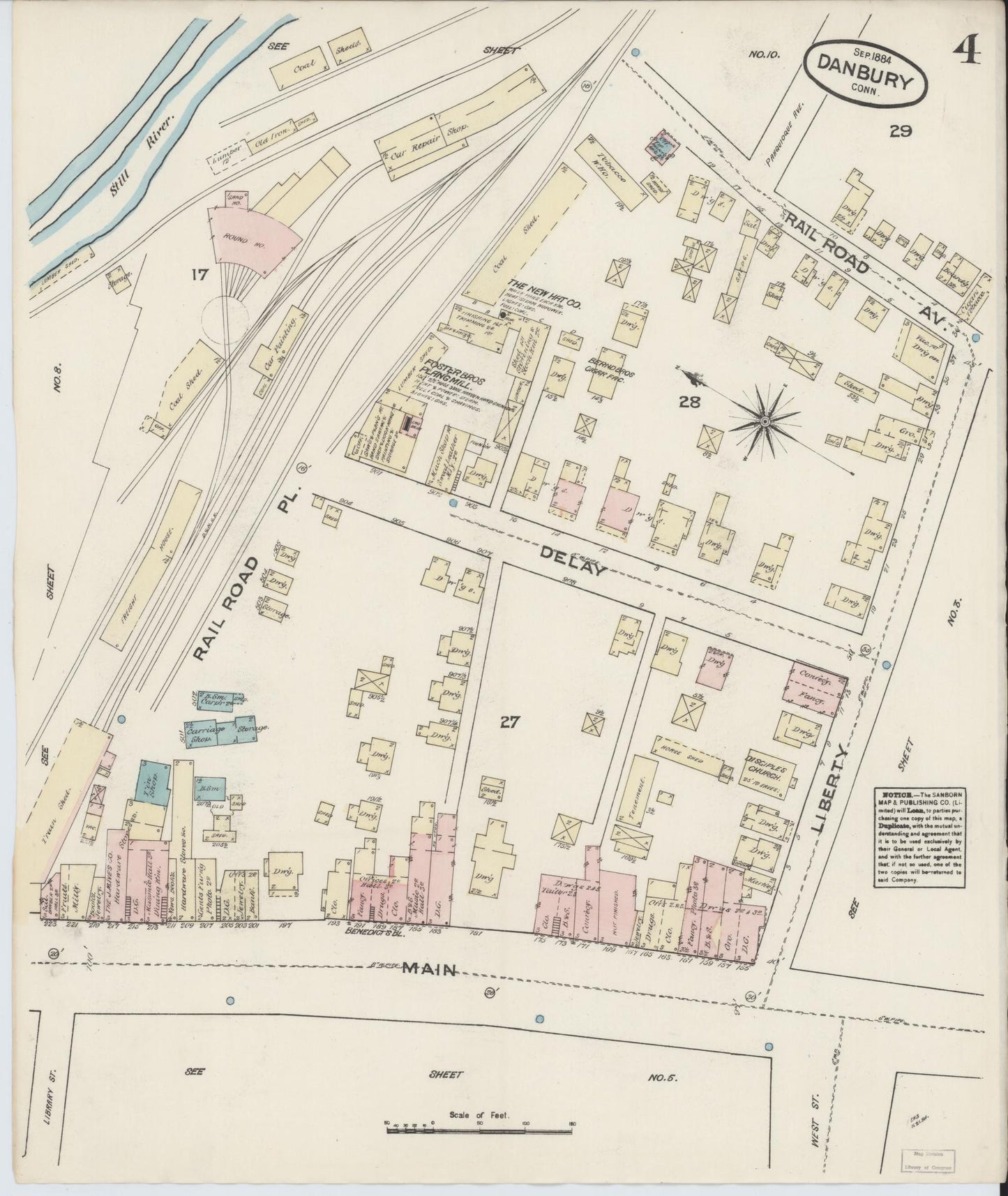 Sanborn Fire Insurance Map from Danbury, Fairfield County, Connecticut (1884), Sheet #0004 - Complete Map Set gallery image, historic Sanborn map, vintage wall art, Connecticut Connecticut