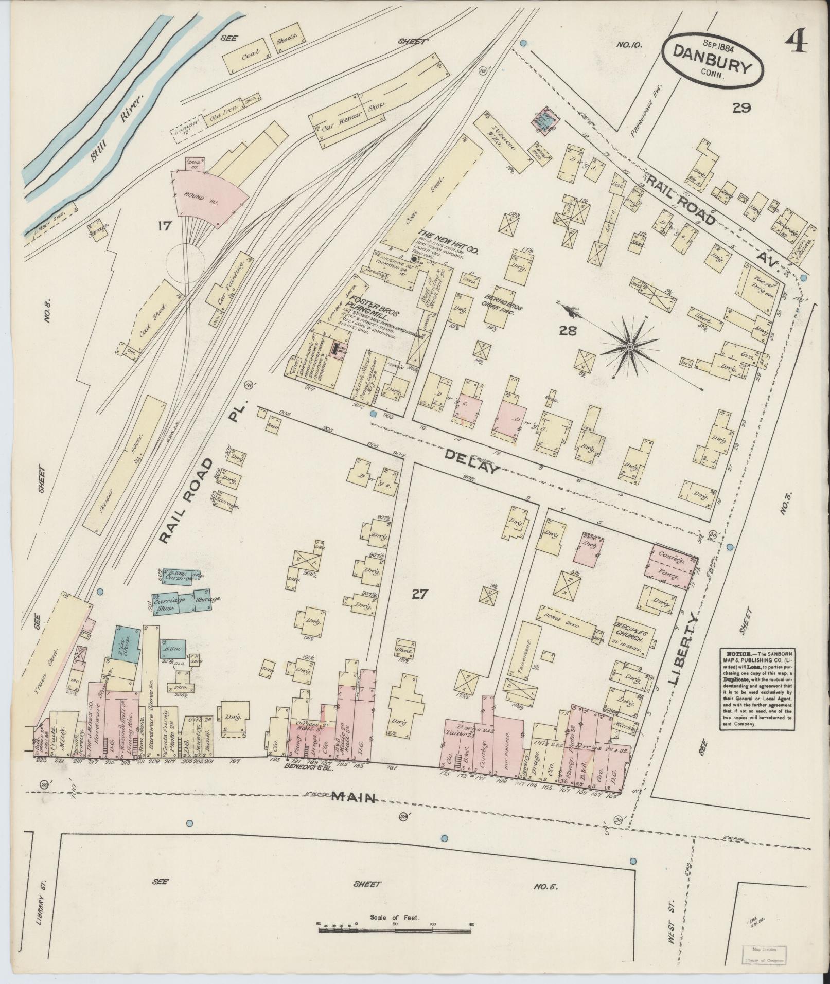 Sanborn Fire Insurance Map from Danbury, Fairfield County, Connecticut (1884), Sheet #0004 - Complete Map Set gallery image, historic Sanborn map, vintage wall art, Connecticut Connecticut