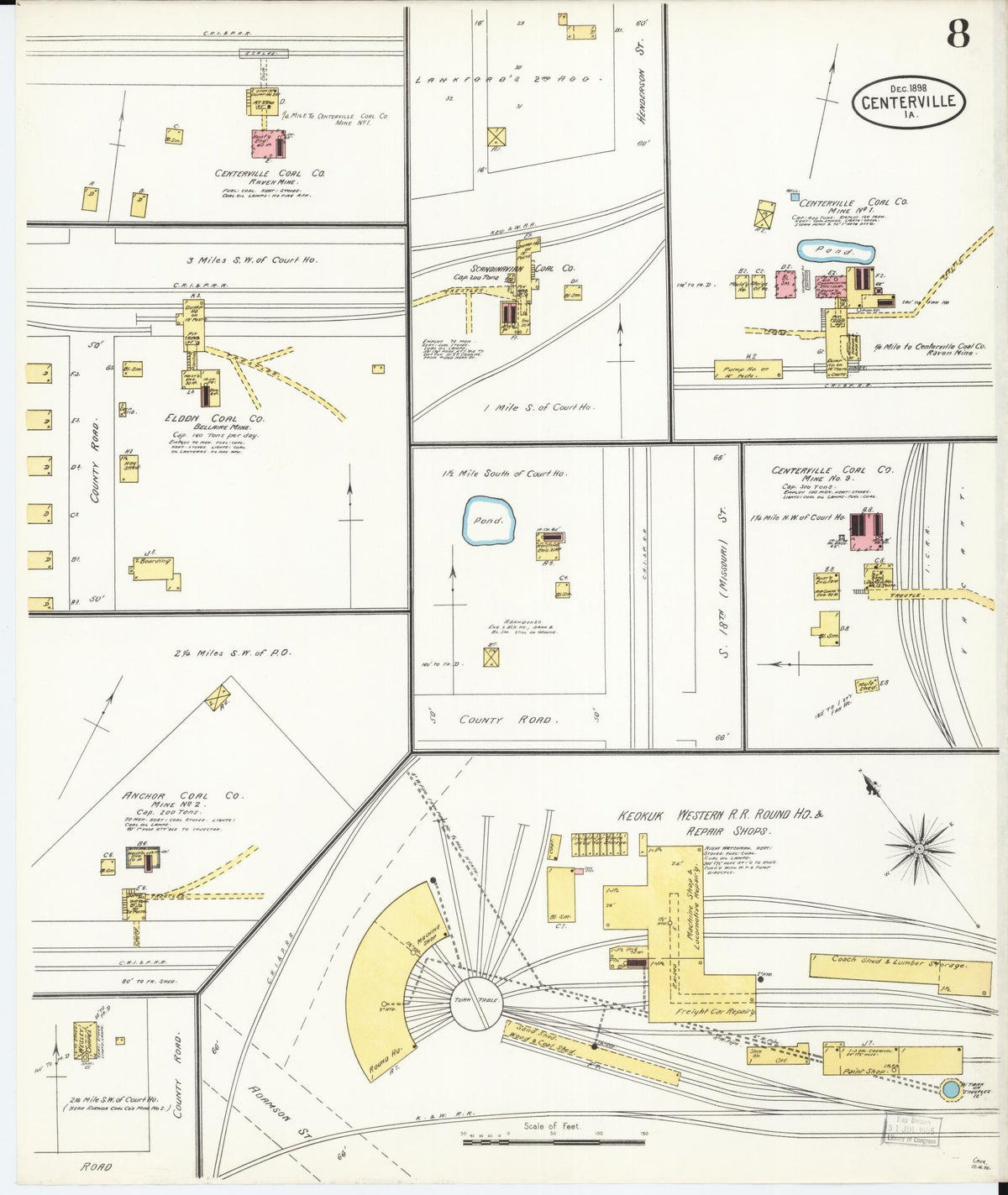 Sanborn Fire Insurance Map from Centerville, Appanoose County, Iowa (1898), Sheet #0008 - Historic Sanborn Fire Insurance Map Print