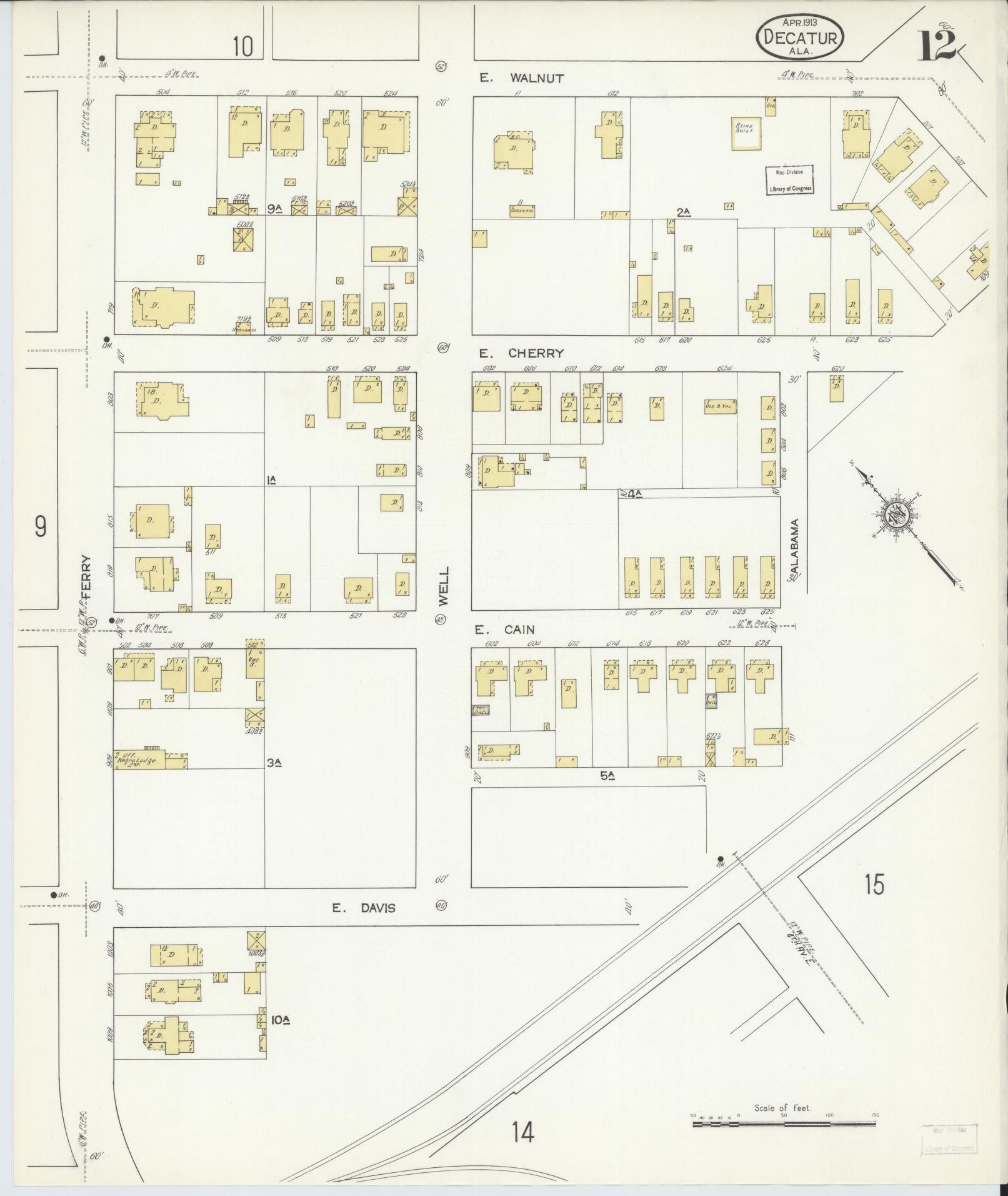 Sanborn Fire Insurance Map from Decatur, Morgan County, Alabama (1913), Sheet #0012 - Complete Map Set gallery image, historic Sanborn map, vintage wall art, Alabama Alabama
