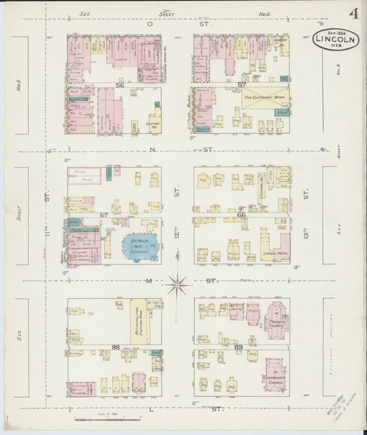 Sanborn Fire Insurance Map from Lincoln, Lancaster County, Nebraska (1886), Sheet #0004 - Historic Sanborn Fire Insurance Map Print, vintage old map wall art, antique decor, genealogy gift, Nebraska Nebraska map