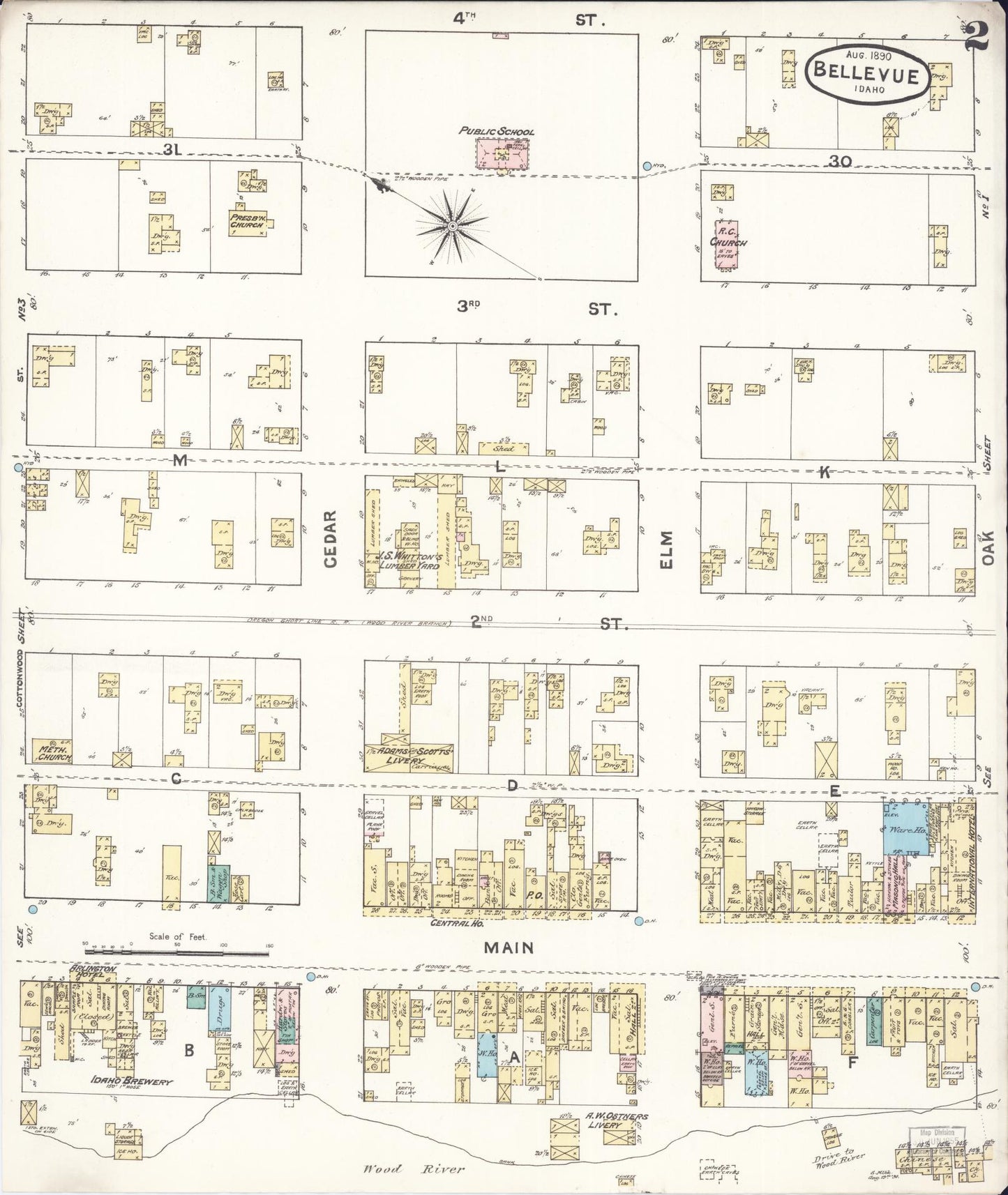 Sanborn Fire Insurance Map from Bellevue, Blaine County, Idaho (1890), Sheet #0002 - Complete Map Set gallery image, historic Sanborn map, vintage wall art, Idaho Idaho