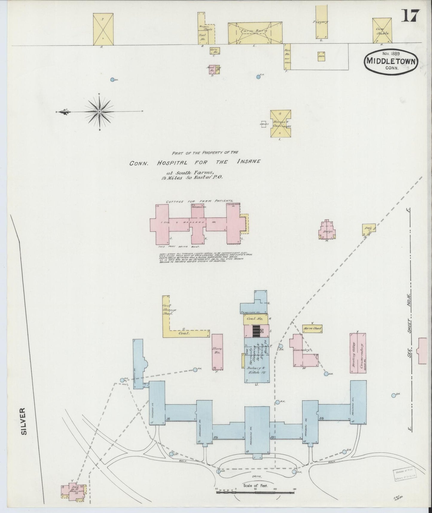 Sanborn Fire Insurance Map from Middletown, Middlesex County, Connecticut (1889), Sheet #0017 - Historic Sanborn Fire Insurance Map Print, vintage old map wall art, antique decor, genealogy gift, Connecticut Connecticut map