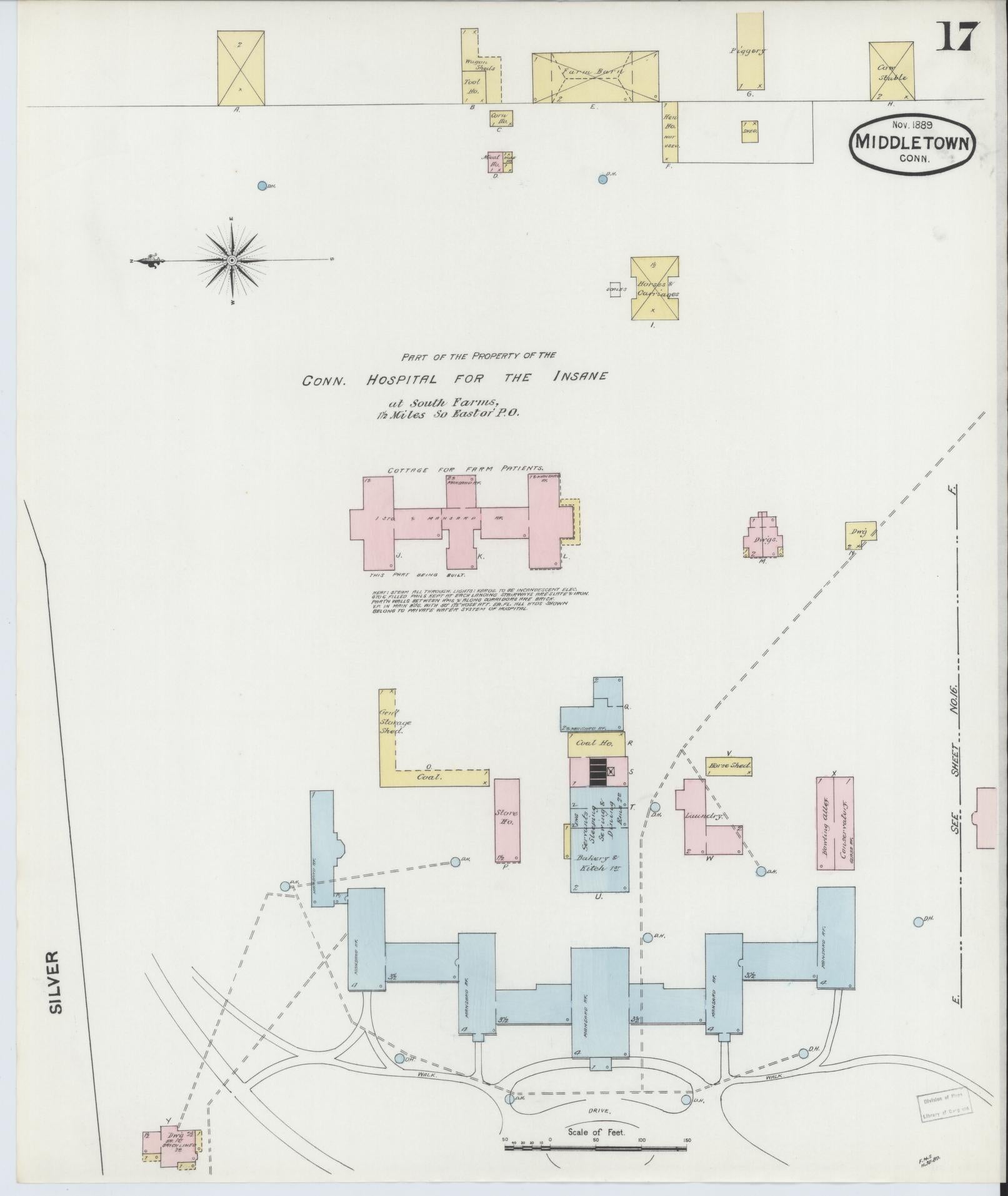 Sanborn Fire Insurance Map from Middletown, Middlesex County, Connecticut (1889), Sheet #0017 - Historic Sanborn Fire Insurance Map Print, vintage old map wall art, antique decor, genealogy gift, Connecticut Connecticut map