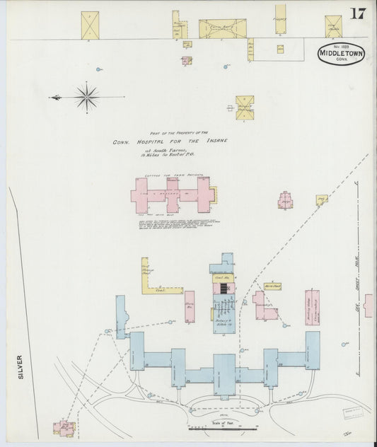 Sanborn Fire Insurance Map from Middletown, Middlesex County, Connecticut (1889), Sheet #0017 - Historic Sanborn Fire Insurance Map Print, vintage old map wall art, antique decor, genealogy gift, Connecticut Connecticut map