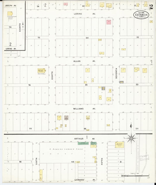 Sanborn Fire Insurance Map from Estancia, Torrance County, New Mexico (1908), Sheet #0002 - Historic Sanborn Fire Insurance Map Print, vintage old map wall art, antique decor, genealogy gift, New Mexico New Mexico map