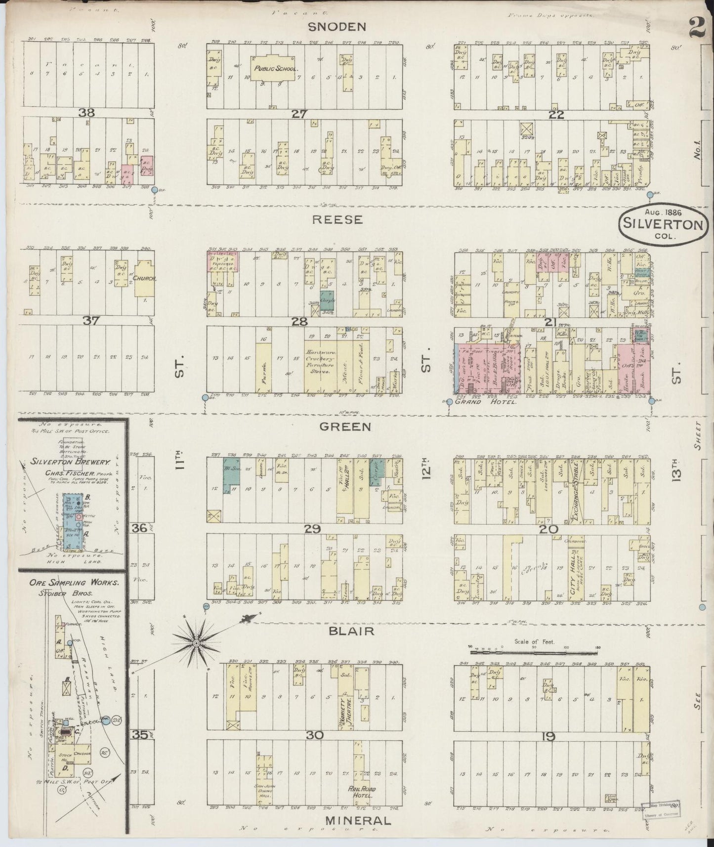 Sanborn Fire Insurance Map from Silverton, San Juan County, Colorado (1886), Sheet #0002 - Historic Sanborn Fire Insurance Map Print, vintage old map wall art, antique decor, genealogy gift, Colorado Colorado map