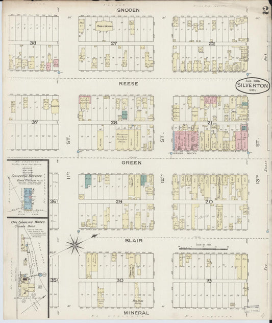 Sanborn Fire Insurance Map from Silverton, San Juan County, Colorado (1886), Sheet #0002 - Historic Sanborn Fire Insurance Map Print, vintage old map wall art, antique decor, genealogy gift, Colorado Colorado map