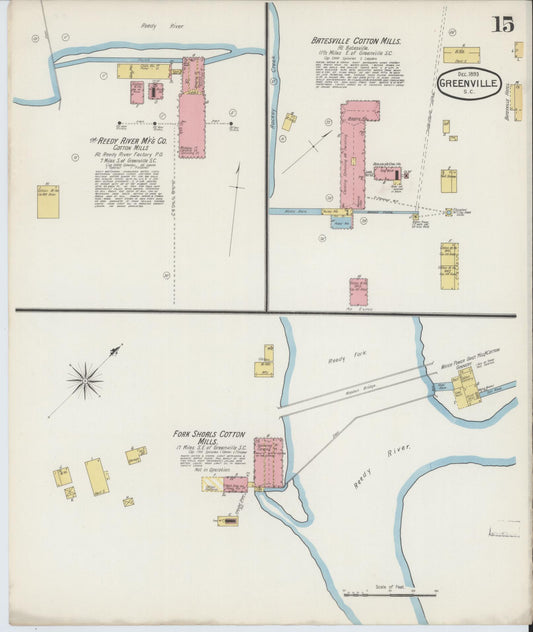 Sanborn Fire Insurance Map from Greenville, Greenville County, South Carolina (1893), Sheet #0015 - Historic Sanborn Fire Insurance Map Print, vintage old map wall art, antique decor, genealogy gift, South Carolina South Carolina map