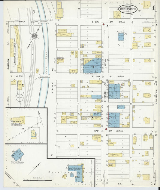 Sanborn Fire Insurance Map from Hot Springs, Fall River County, South Dakota (1915), Sheet #0004 - Historic Sanborn Fire Insurance Map Print, vintage old map wall art, antique decor, genealogy gift, South Dakota South Dakota map