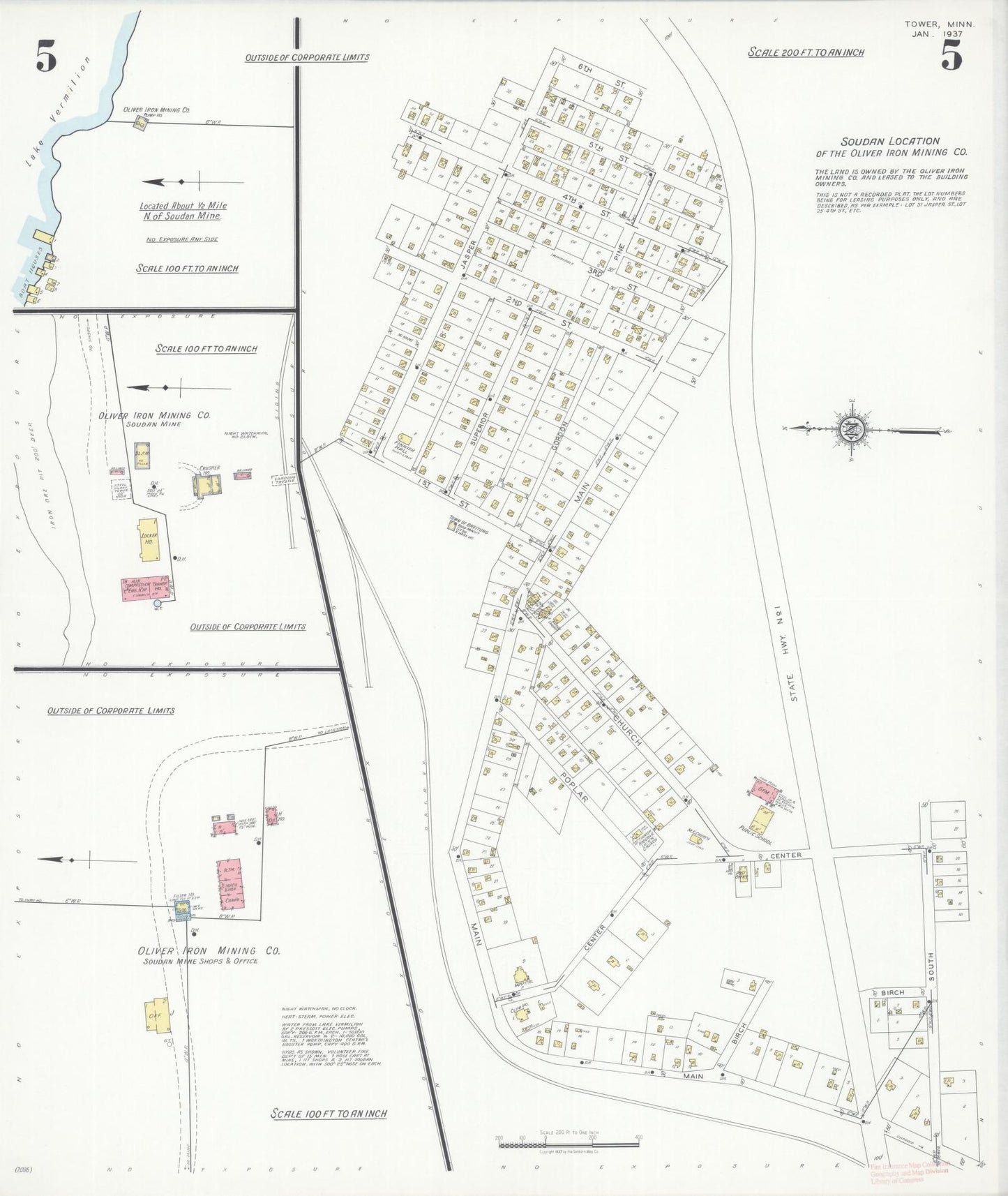 Sanborn Fire Insurance Map from Tower, Saint Louis County, Minnesota (1937), Sheet #0005 - Complete Map Set gallery image, historic Sanborn map, vintage wall art, Minnesota Minnesota