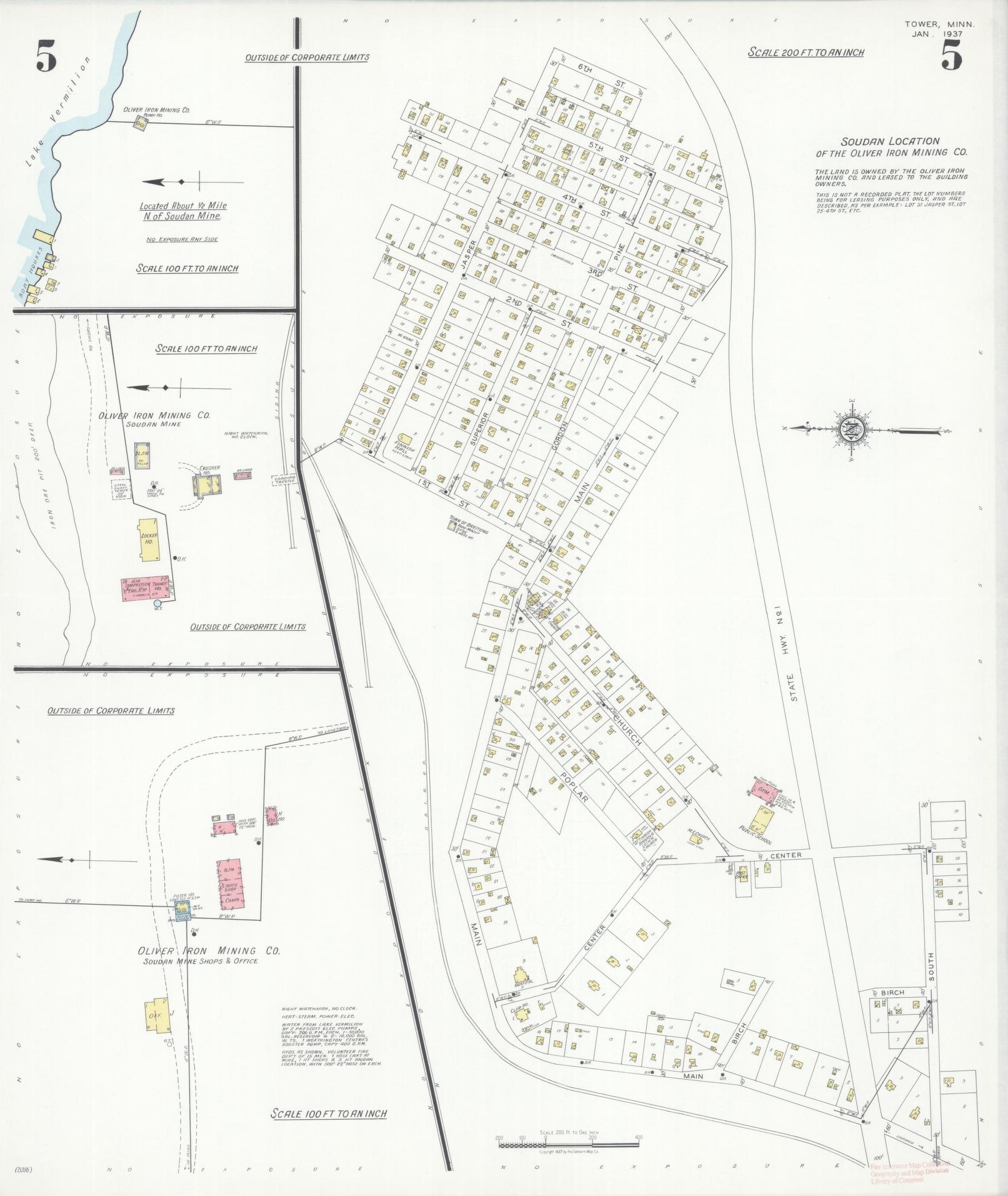 Sanborn Fire Insurance Map from Tower, Saint Louis County, Minnesota (1937), Sheet #0005 - Complete Map Set gallery image, historic Sanborn map, vintage wall art, Minnesota Minnesota