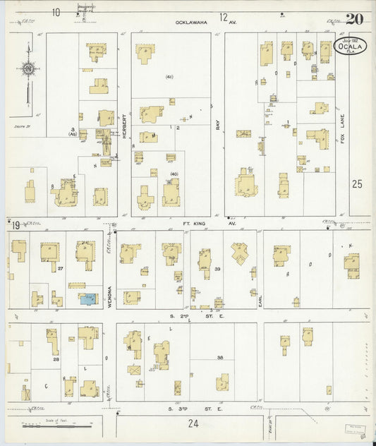Sanborn Fire Insurance Map from Ocala, Marion County, Florida (1912), Sheet #0020 - Historic Sanborn Fire Insurance Map Print, vintage old map wall art, antique decor, genealogy gift, Florida Florida map