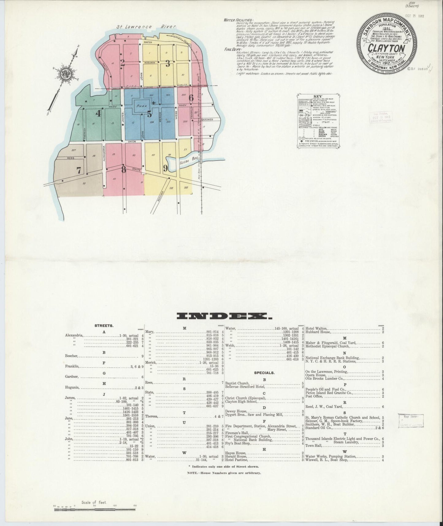 Sanborn Fire Insurance Map from Clayton, Jefferson County, New York. (1912) – Historic Sanborn Fire Insurance Map Print