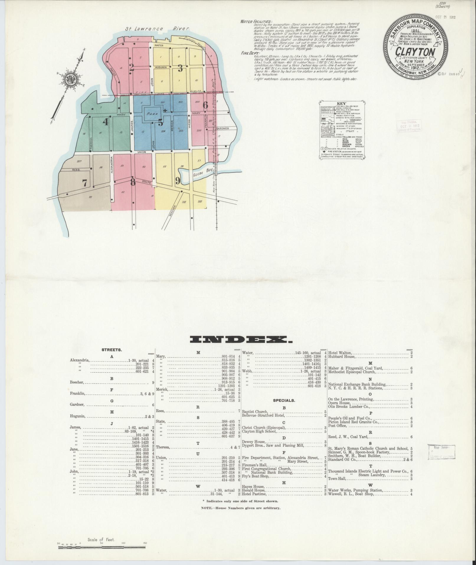 Sanborn Fire Insurance Map from Clayton, Jefferson County, New York. (1912) – Historic Sanborn Fire Insurance Map Print
