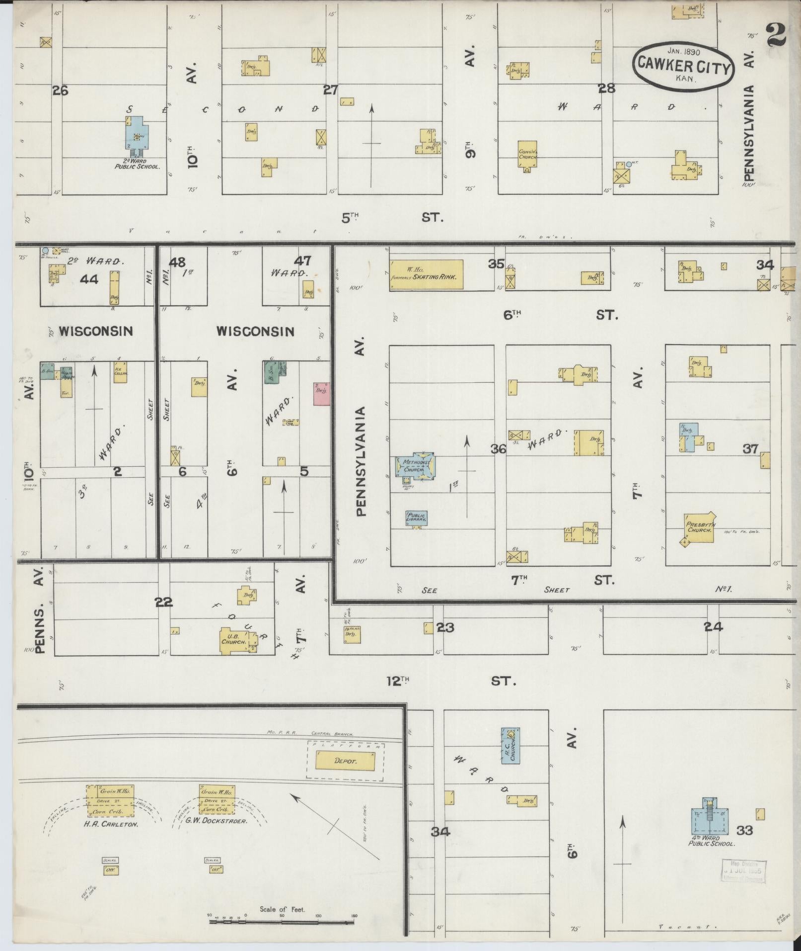 Sanborn Fire Insurance Map from Cawker City, Mitchell County, Kansas (1890), Sheet #0002 - Complete Map Set gallery image, historic Sanborn map, vintage wall art, Kansas Kansas