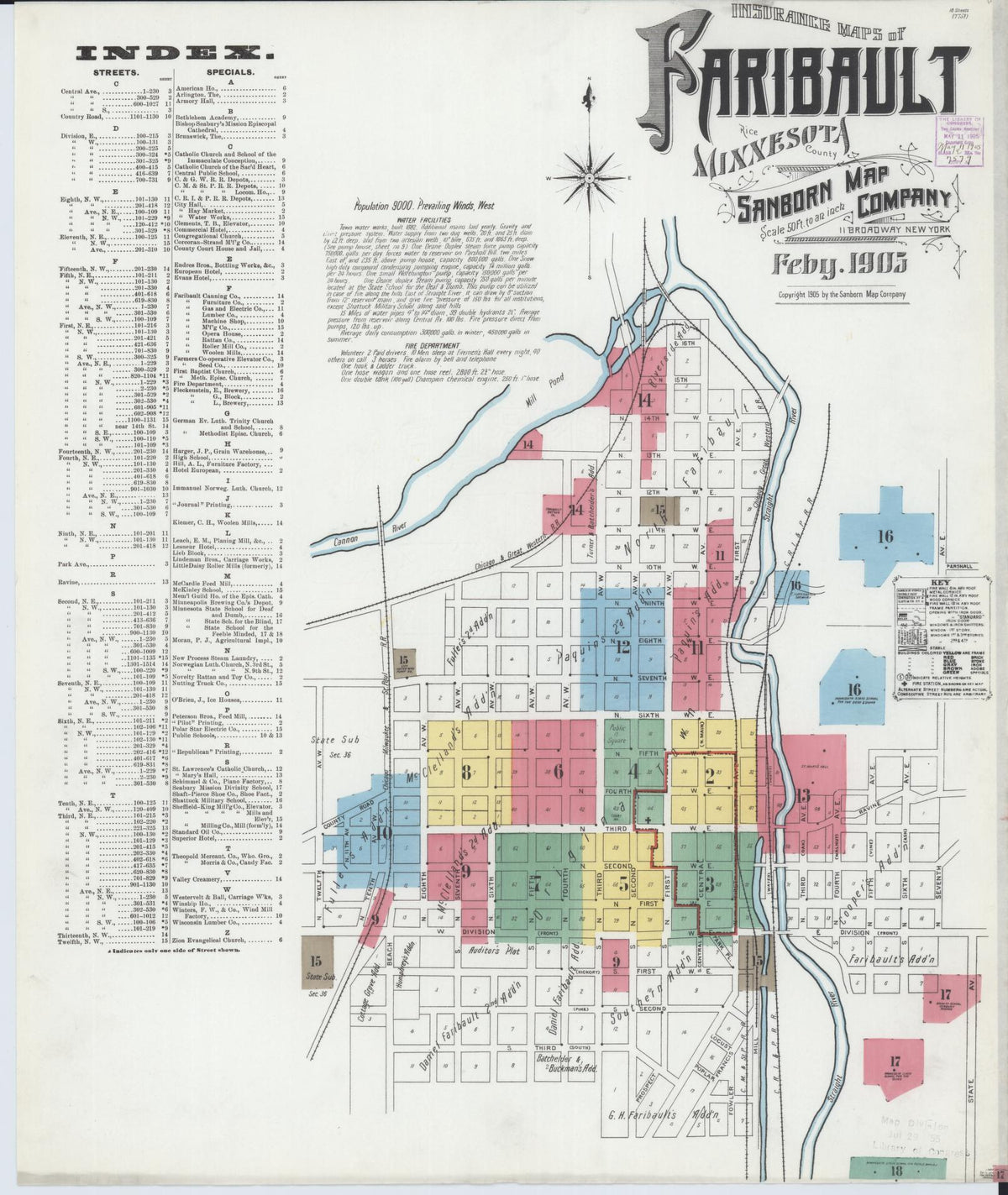 Sanborn Fire Insurance Map from Faribault, Rice County, Minnesota (1905), Sheet #0001 - Complete Map Set gallery image, historic Sanborn map, vintage wall art, Minnesota Minnesota