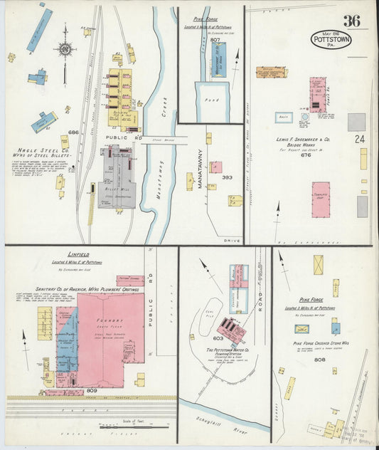 Sanborn Fire Insurance Map from Pottstown, Montgomery County, Pennsylvania (1916), Sheet #0036 - Historic Sanborn Fire Insurance Map Print, vintage old map wall art, antique decor, genealogy gift, Pennsylvania Pennsylvania map