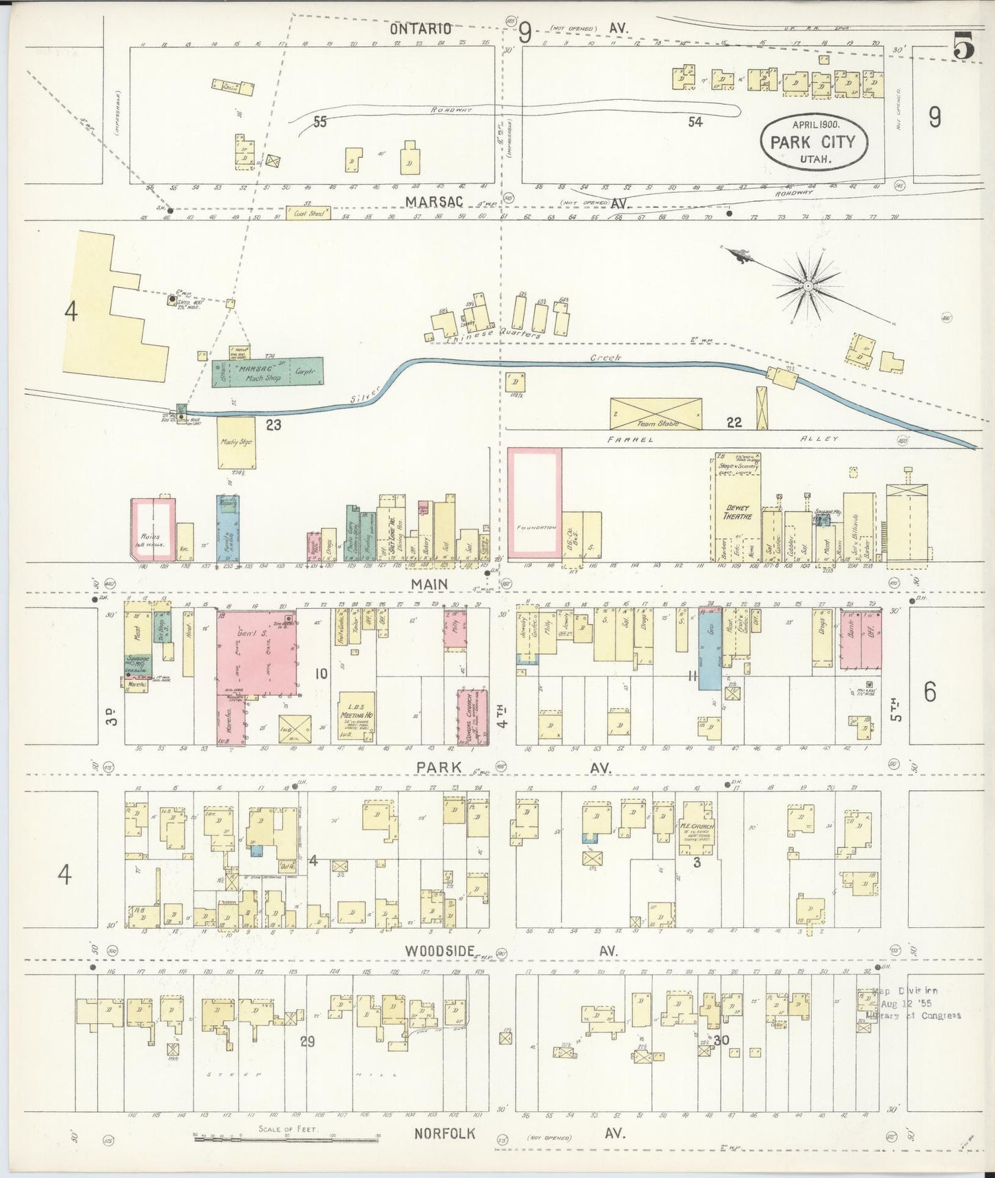 Sanborn Fire Insurance Map from Park City, Summit County, Utah (1900), Sheet #0005 - Complete Map Set gallery image, historic Sanborn map, vintage wall art, Utah Utah