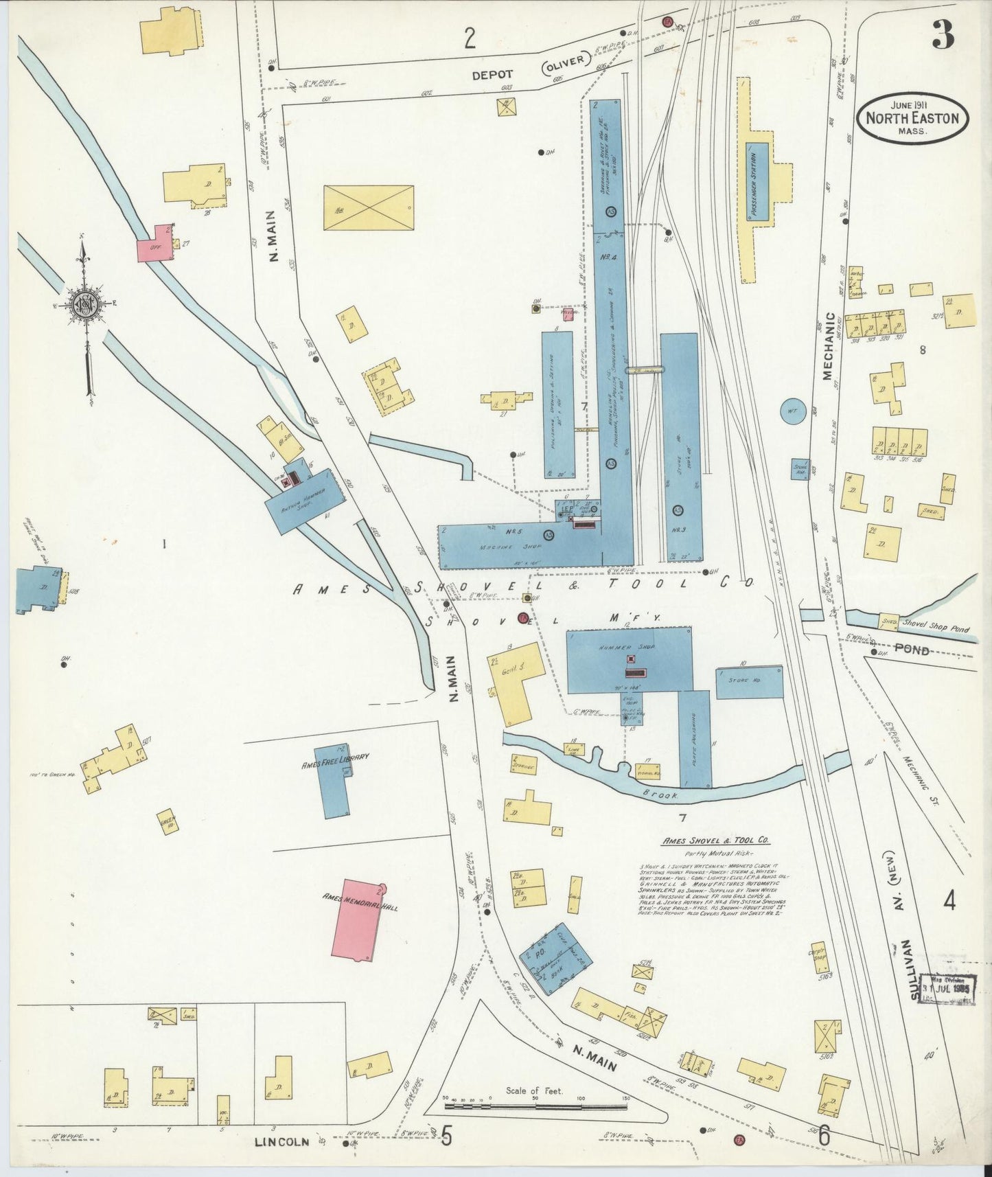 Sanborn Fire Insurance Map from North Easton, Bristol County, Massachusetts (1911), Sheet #0003 - Complete Map Set gallery image, historic Sanborn map, vintage wall art, Massachusetts Massachusetts