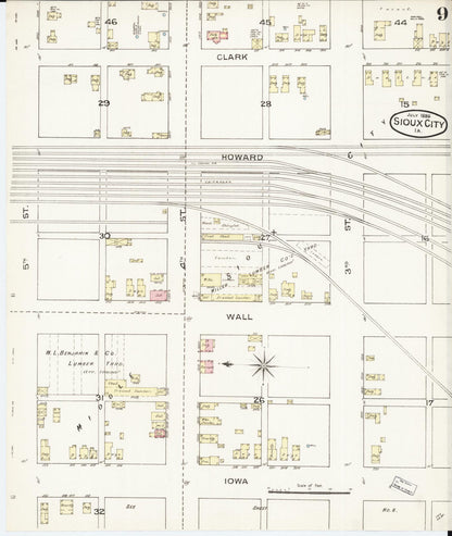 Sanborn Fire Insurance Map from Sioux City, Woodbury County, Iowa (1886), Sheet #0009 - Historic Sanborn Fire Insurance Map Print, vintage old map wall art