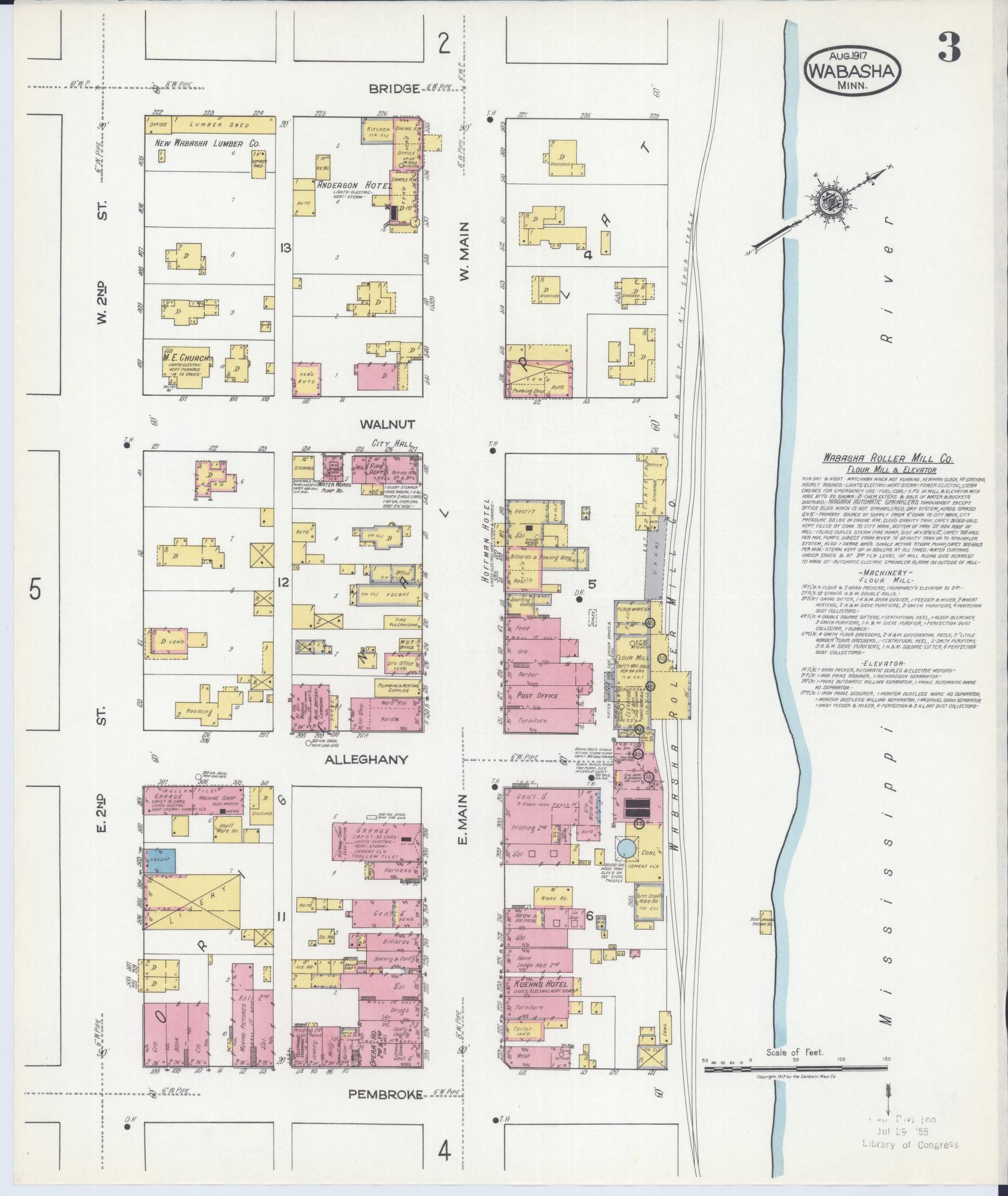 Sanborn Fire Insurance Map from Wabasha, Wabasha County, Minnesota (1917), Sheet #0003 - Complete Map Set gallery image, historic Sanborn map, vintage wall art, Minnesota Minnesota