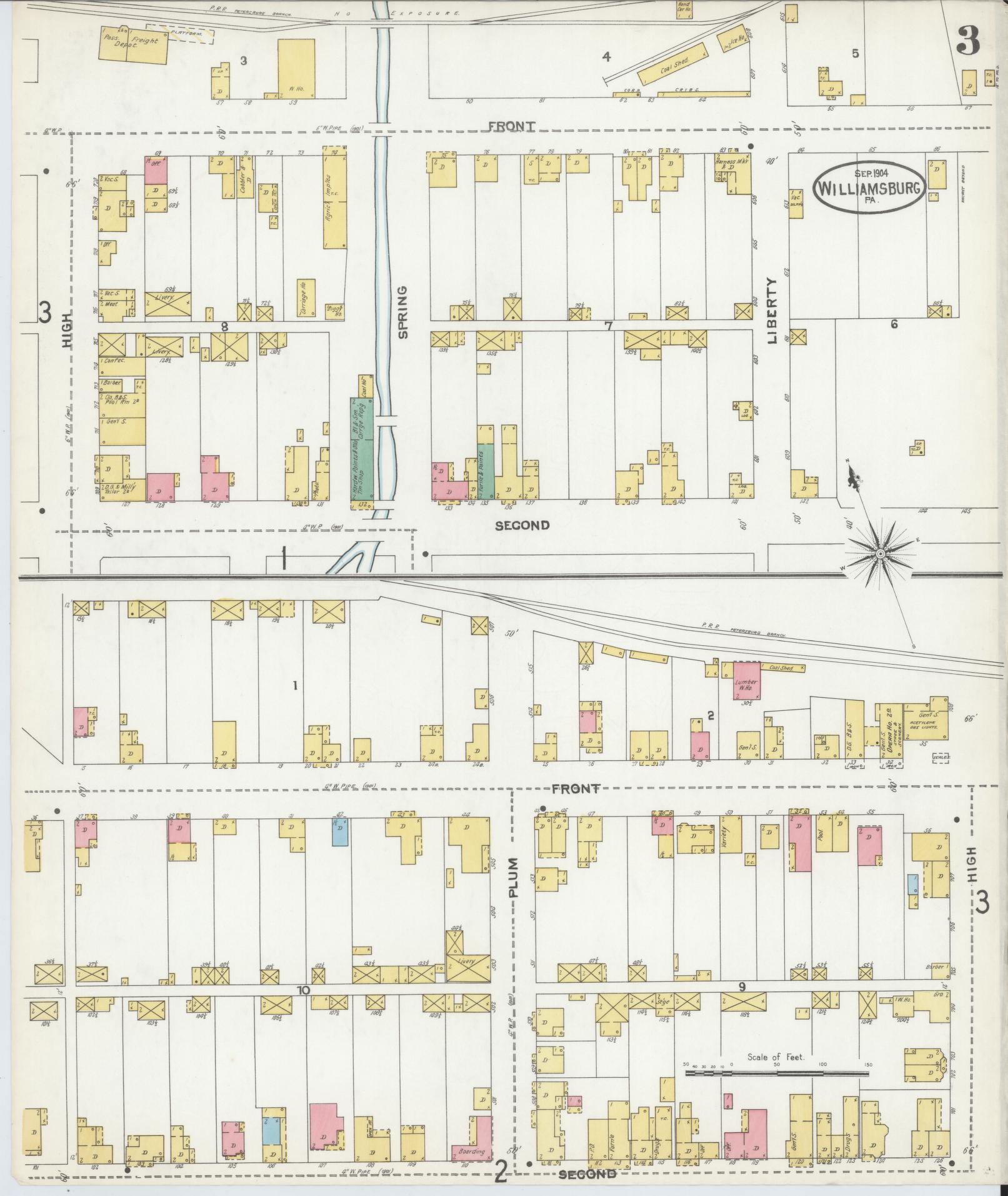 Sanborn Fire Insurance Map from Williamsburg, Blair County, Pennsylvania (1904), Sheet #0003 - Complete Map Set gallery image, historic Sanborn map, vintage wall art, Pennsylvania Pennsylvania