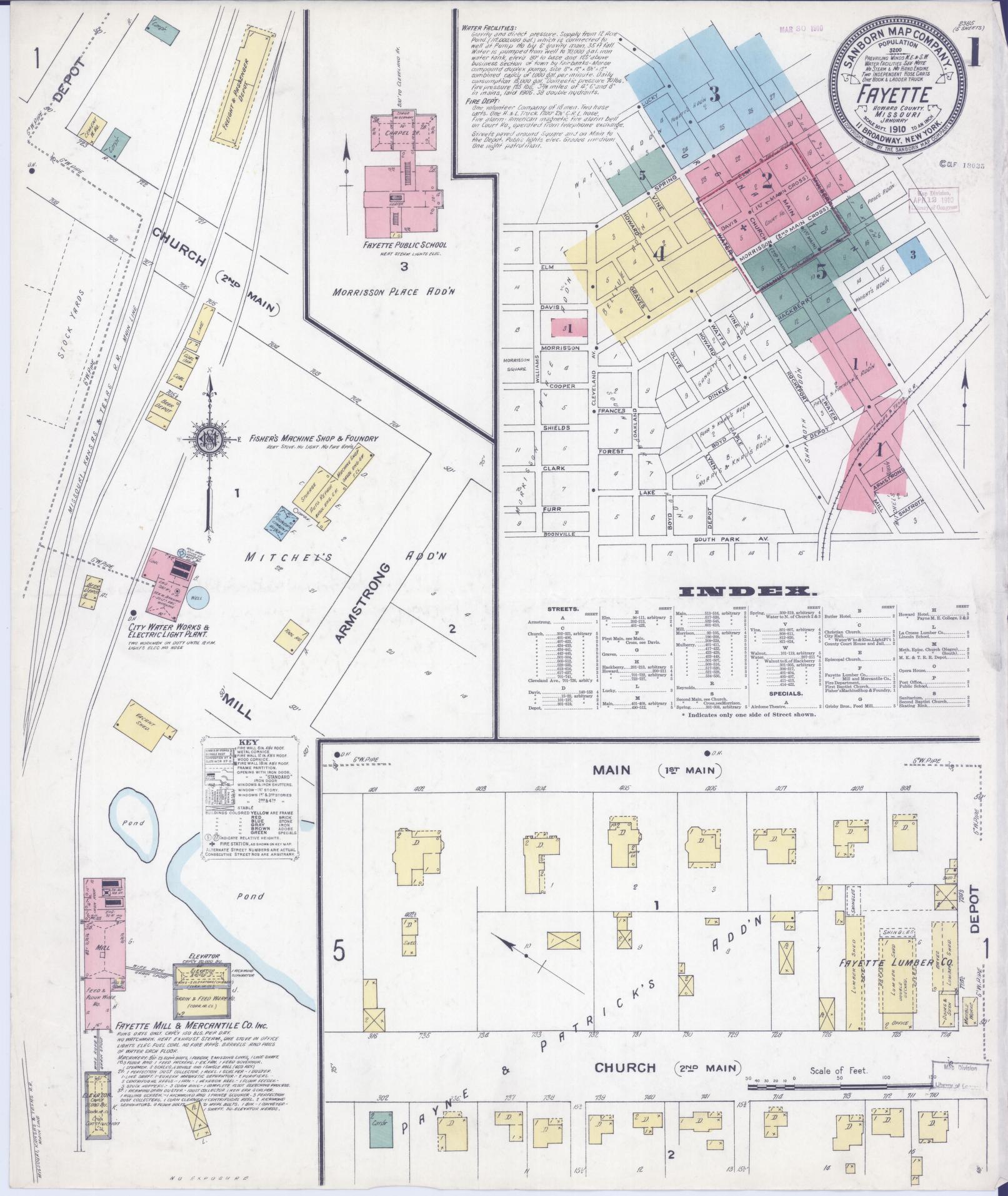 Sanborn Fire Insurance Map from Fayette, Howard County, Missouri (1910), Sheet #0001 - Historic Sanborn Fire Insurance Map Print, vintage old map wall art, antique decor, genealogy gift, Missouri Missouri map