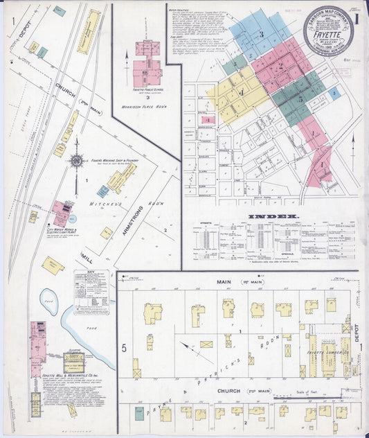 Sanborn Fire Insurance Map from Fayette, Howard County, Missouri (1910), Sheet #0001 - Historic Sanborn Fire Insurance Map Print, vintage old map wall art, antique decor, genealogy gift, Missouri Missouri map