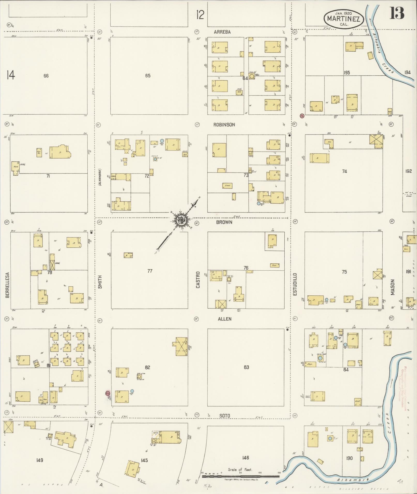 Sanborn Fire Insurance Map from Martinez, Contra Costa County, California (1920), Sheet #0013 - Complete Map Set gallery image, historic Sanborn map, vintage wall art, California California