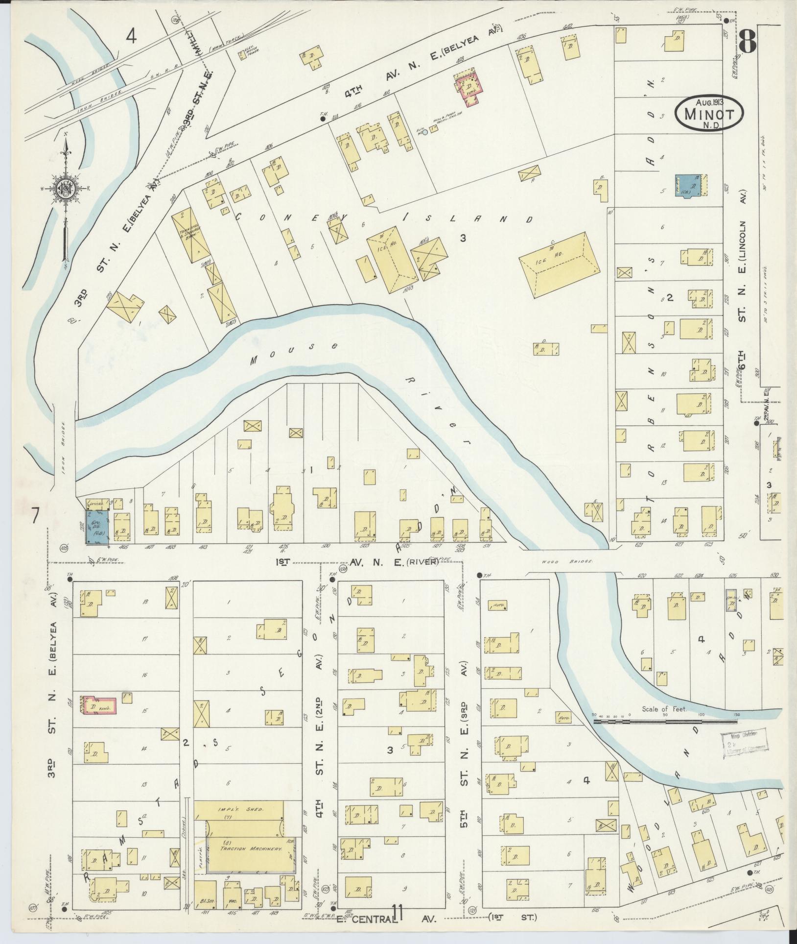 Sanborn Fire Insurance Map from Minot, Ward County, North Dakota (1913), Sheet #0008 - Complete Map Set gallery image, historic Sanborn map, vintage wall art, North Dakota North Dakota