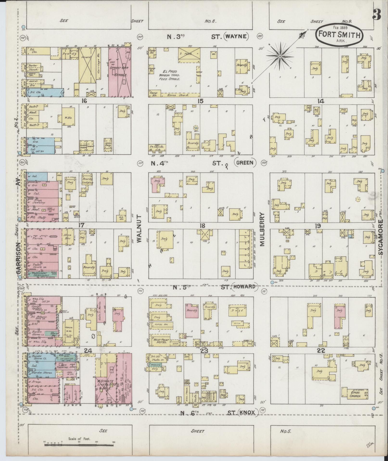 Sanborn Fire Insurance Map from Fort Smith, Sebastian County, Arkansas (1889), Sheet #0003 - Historic Sanborn Fire Insurance Map Print, vintage old map wall art, antique decor, genealogy gift, Arkansas Arkansas map