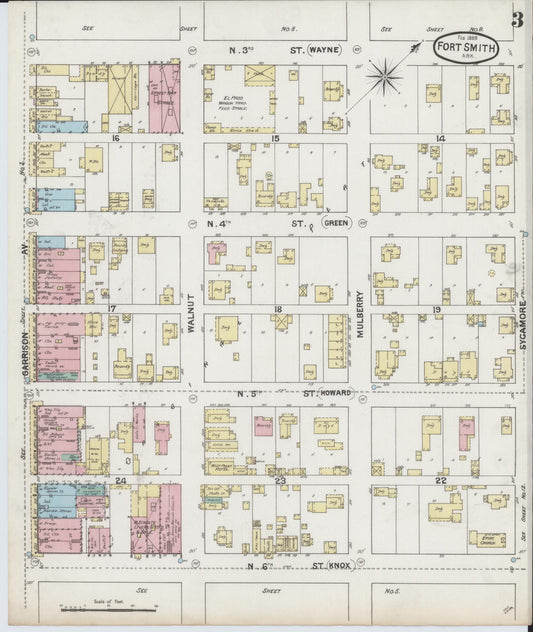 Sanborn Fire Insurance Map from Fort Smith, Sebastian County, Arkansas (1889), Sheet #0003 - Historic Sanborn Fire Insurance Map Print, vintage old map wall art, antique decor, genealogy gift, Arkansas Arkansas map