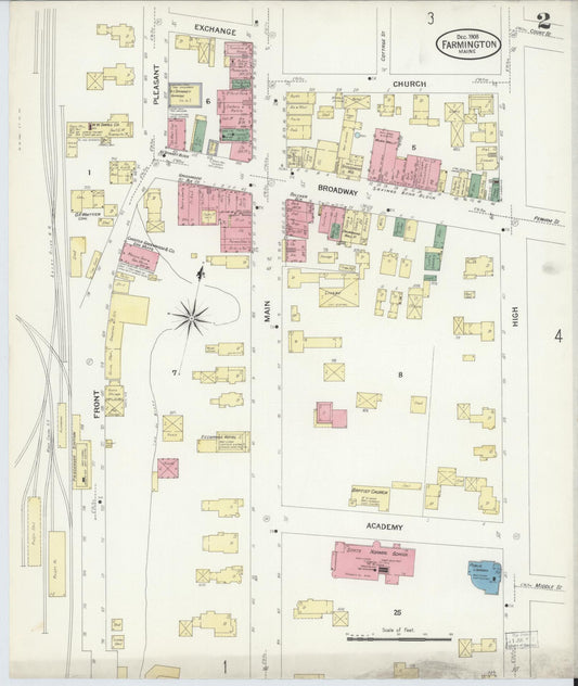 Sanborn Fire Insurance Map from Farmington, Franklin County, Maine (1908), Sheet #0002 - Historic Sanborn Fire Insurance Map Print, vintage old map wall art, antique decor, genealogy gift, Maine Maine map
