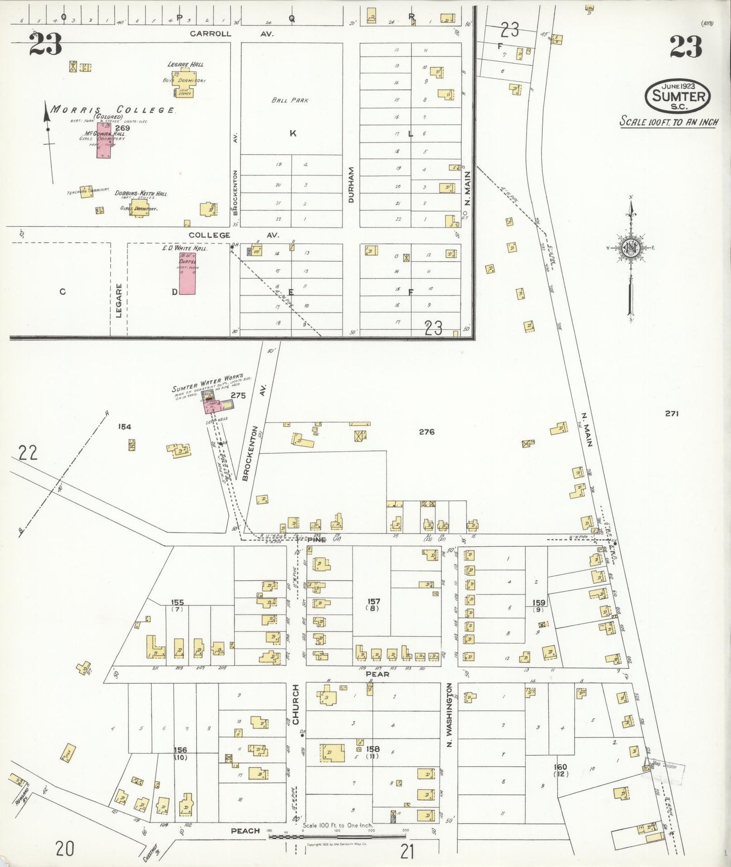 Sanborn Fire Insurance Map from Sumter, Sumter County, South Carolina (1923), Sheet #0023 - Historic Sanborn Fire Insurance Map Print, vintage old map wall art, antique decor, genealogy gift, South Carolina South Carolina map